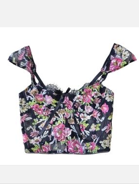 Victoria's Secret Black Floral Lace Trim Tank Top